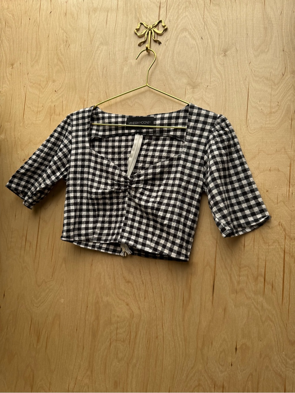 VANESSA MOONEY Gingham Crop Top Black White L - Picture 4 of 8